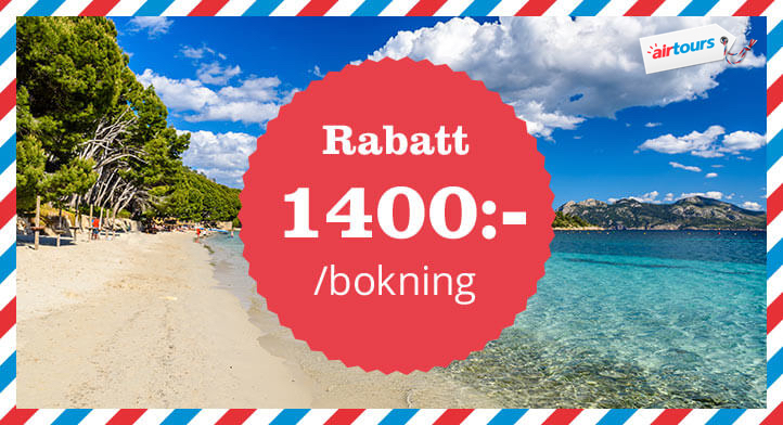 Upp till 1 400 kr rabatt på paketresor till Mallorca hos Airtours!