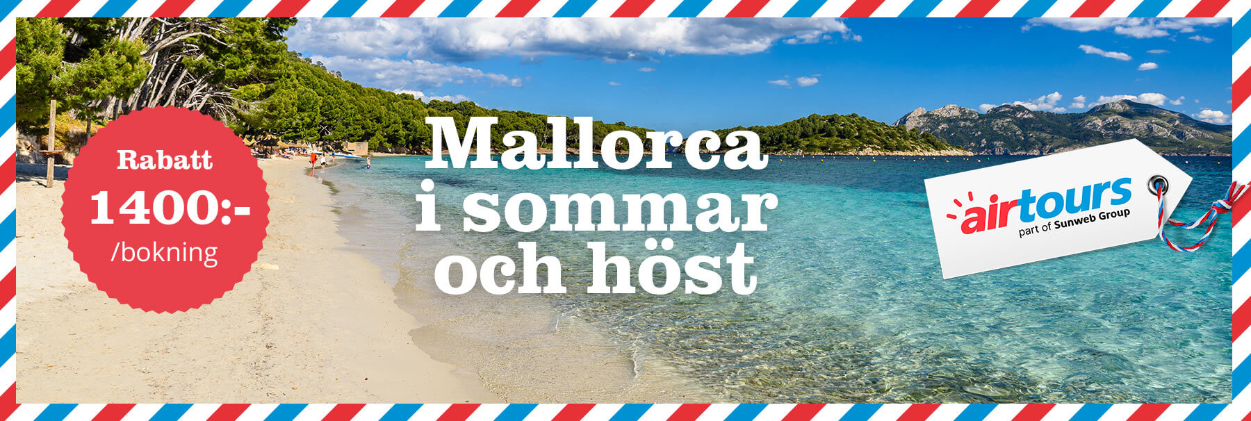 Upp till 1 400 kr rabatt på paketresor till Mallorca hos Airtours!